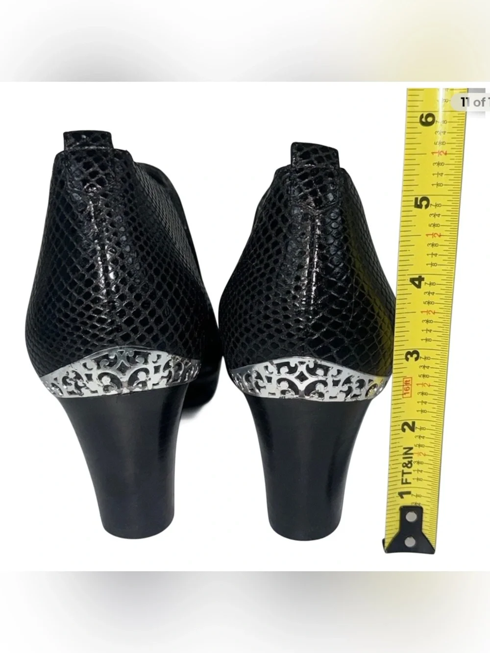 Brighton Trill Womens Black Python Leather Silver Heel Booties Boots Size 9.5 M